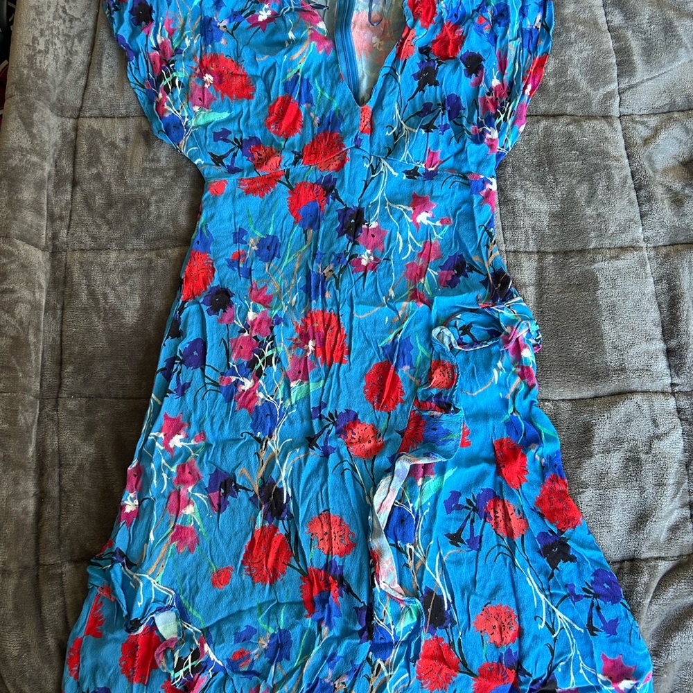 Zara Asymmetrical Dress in Blue and Red Floral
